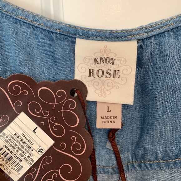 Knox Rose Denim Jumpsuit Front Button Sleeveless Waist Tie L - Picture 7 of 8